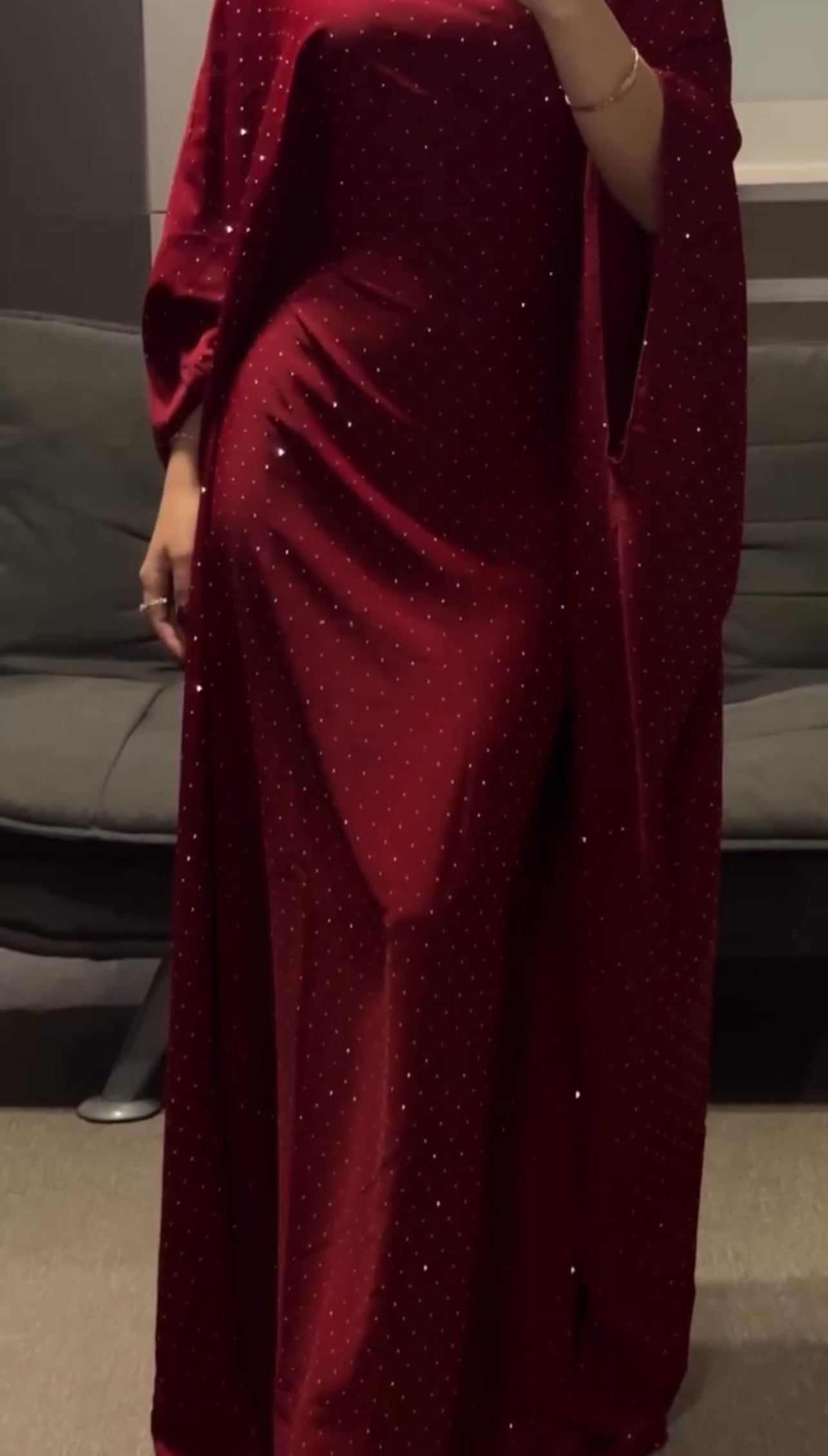 Crushed Tissue Kaftan Set with Stone Neckline