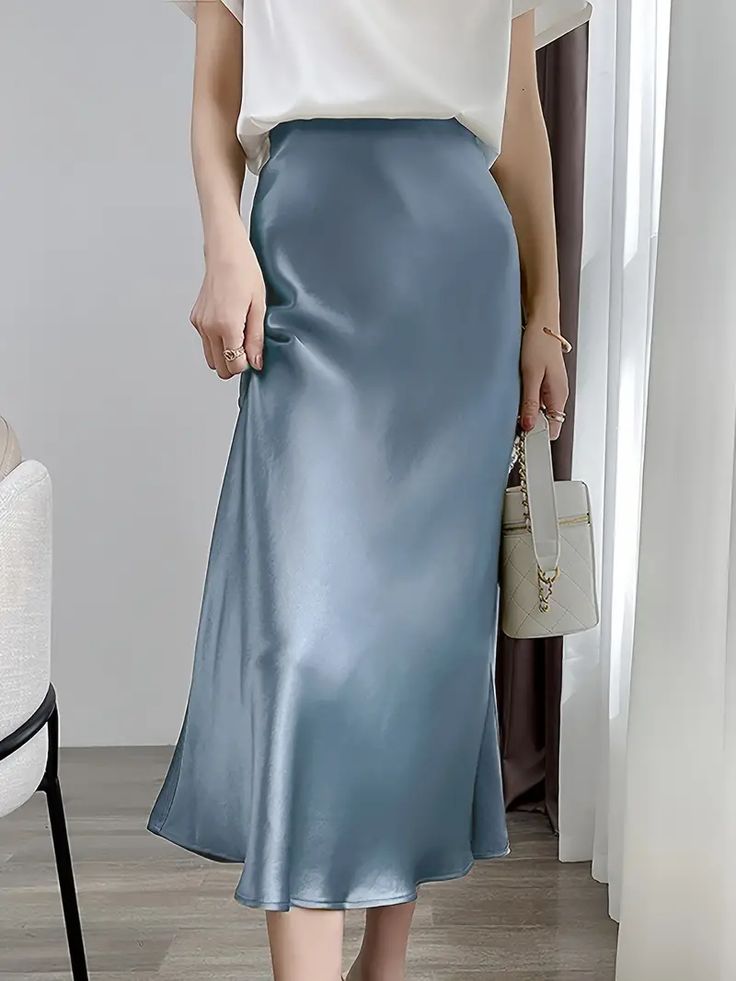 Dusty Blue Satin Skirt
